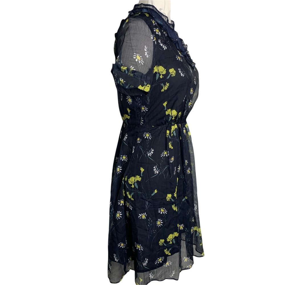 EzPopsy Floral Skater Dress S Blue Sheer Lined Lace Side Zip Elastic Waist 26PE - Picture 3 of 5